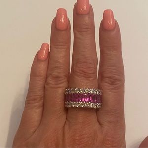 CHARLES WINSTON CWE RING ETERNITY BAND 925 STERLING SILVER CZ CLEAR & PINK Sz 8